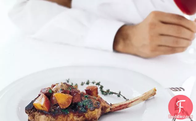 Cizma's Grilled Veal Chop with Tasso, Foie Gras and Sorrel