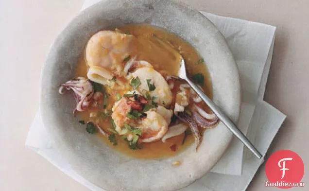 स्कैलप, झींगा, और स्क्विड