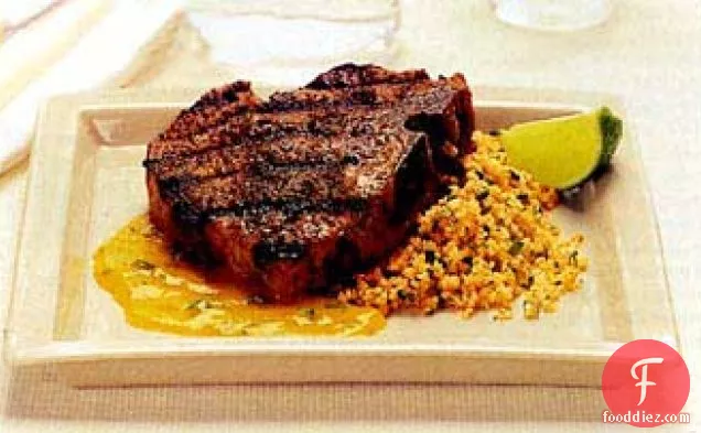 Grilled Pork Chops with Anise-Seed Rub and Mango Mojo
