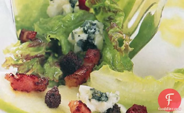 Apple, Roquefort, and Red Leaf Lettuce with Pumpernickel Croutons