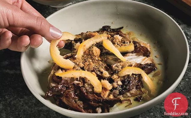 Roasted Radicchio with Anchovy Vinaigrette, Preserved Lemon, and Breadcrumbs