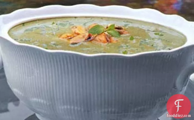 Chilled Cream of Zucchini Soup with Mussels and Fresh Mint