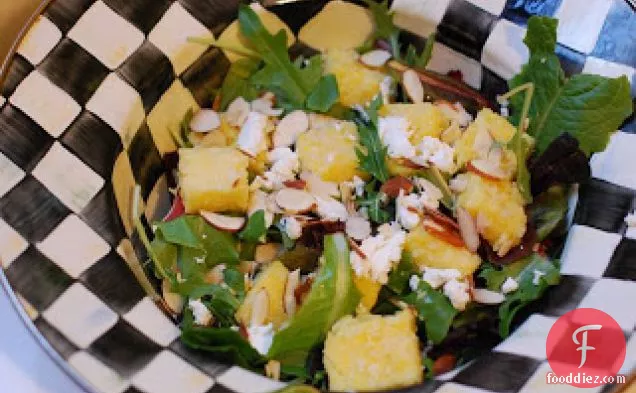 Spinach Salad With Goat Cheese, Almonds And Polenta Croutons