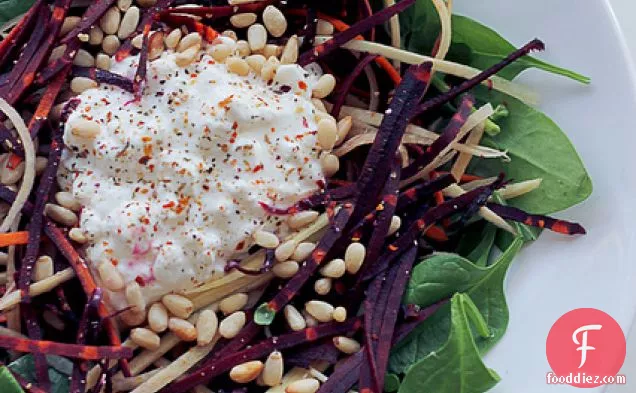 Cottage Cheese, Rainbow Carrots And Spinach