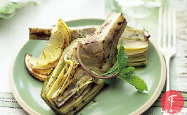 Grilled Artichokes with Olive Oil, Lemon, and Mint