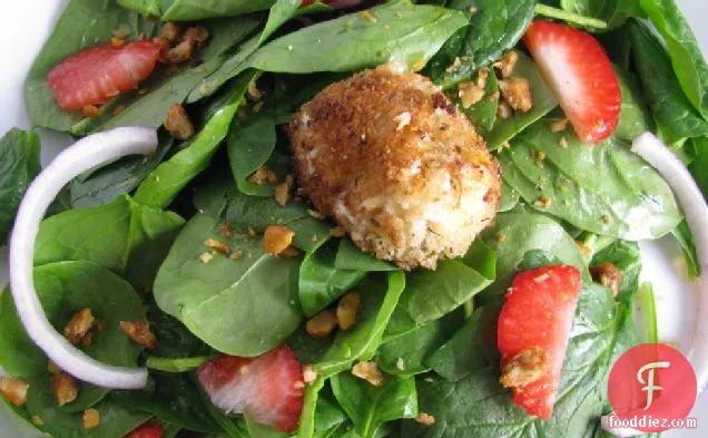 Warm Herb-crusted Goat Cheese Spinach Salad