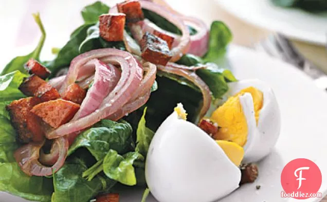 Spinach Salad with Hot Salami Cubes