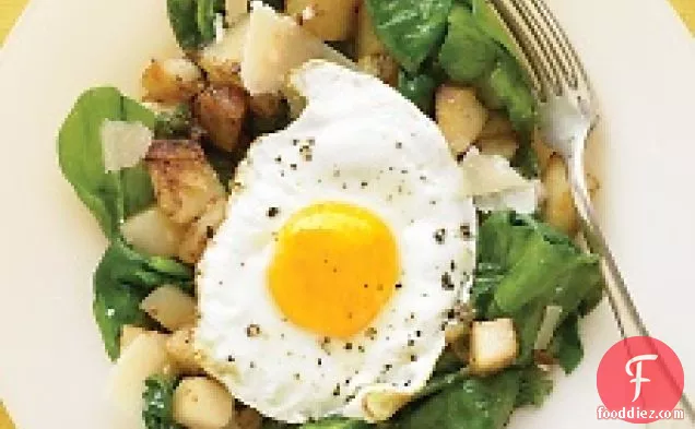 Warm Spinach Salad With Fried Egg And Potatoes