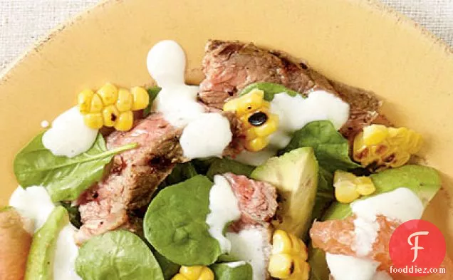Grilled Steak-Corn-Spinach Salad