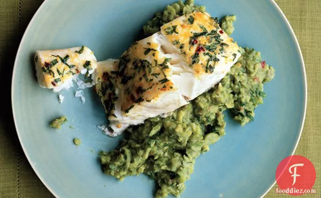 Halibut on Mashed Fava Beans with Mint