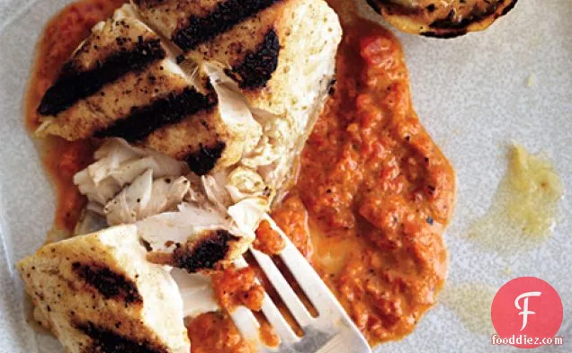 Grilled Halibut with Grilled Red Pepper Harissa