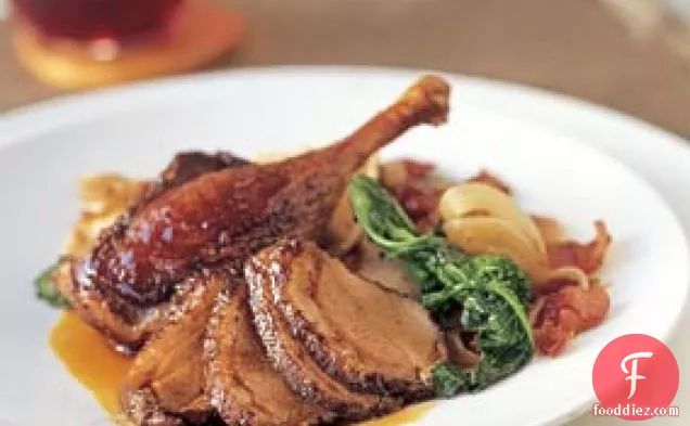 Five-Spice Duck with Butternut Squash Ravioli and Broccoli Rabe