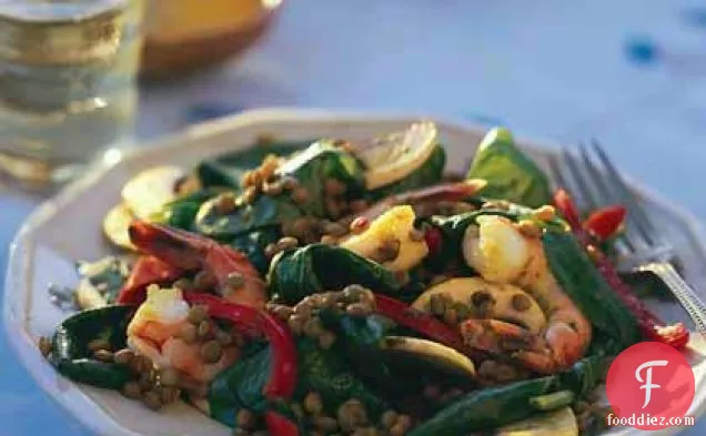Curried Lentil-Spinach Salad with Shrimp