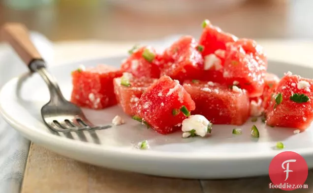 Watermelon and Feta with Lime and Serrano Chili Peppers
