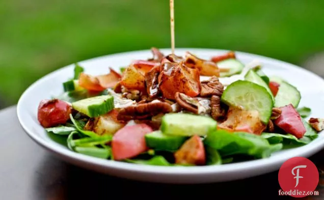 Roasted Apple, Pecan And Chicken Spinach Salad With Apple Cider