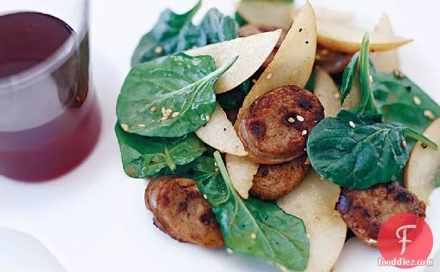 Asian Spinach Salad with Sausage and Pears