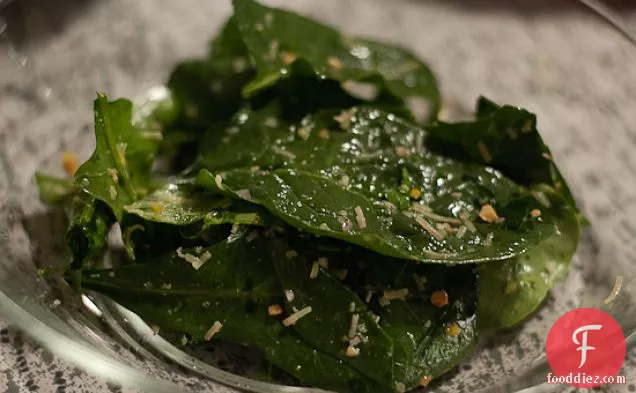Spinach With Marcona Almonds, Beemster, Gremolata & Walnut Vina