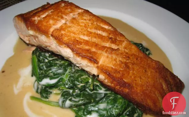Pan Seared Salmon On Thai Curried Spinach