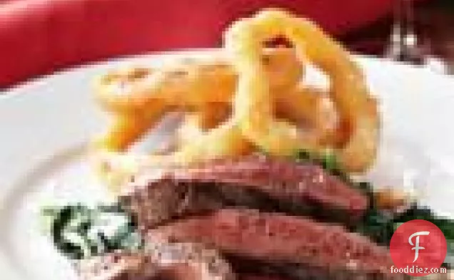 Grilled Flat-iron Steaks, Semolina Onion Rings & Creamy Truffle