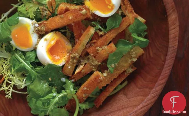 Soft-Boiled Eggs with Warm Croutons and Greens