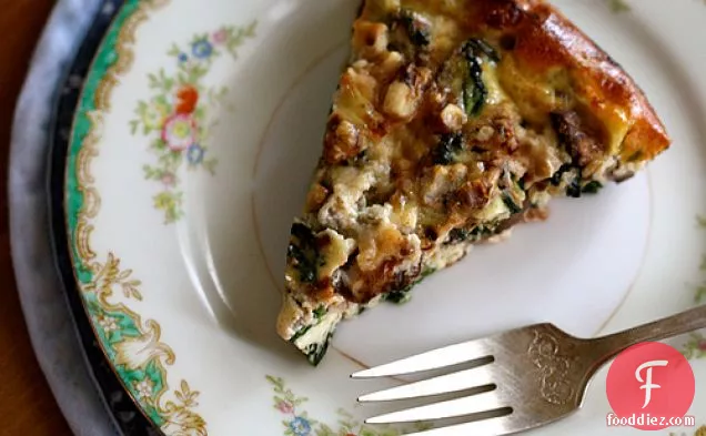 Crustless Quiche With Spinach, Mushrooms And Walnuts
