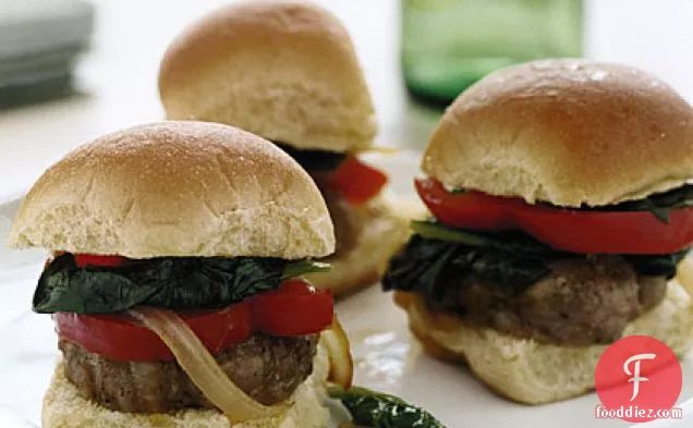 Sausage Sliders with Spinach and Peppers