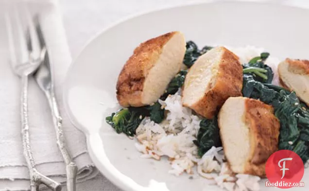 Ginger-Stuffed Chicken with Sesame Spinach