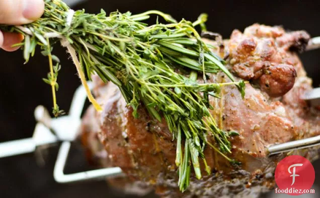 Grilling: Rotisserie Boneless Leg of Lamb with Lemon, Rosemary, & Garlic