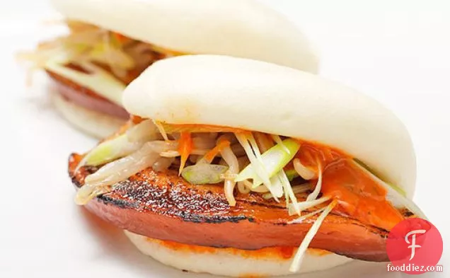 Pork Belly Buns with Spicy Mayo, Scallions, and Pickled Bean Sprouts