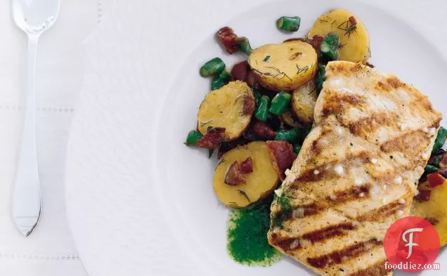 Curto's Grilled Salmon with Bacon and Potato Hash