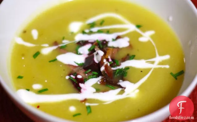 Squash and Apple Soup with Beet and Bacon