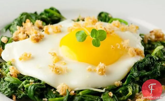 Eggs With Mustard Creamed Spinach And Crispy Breadcrumbs