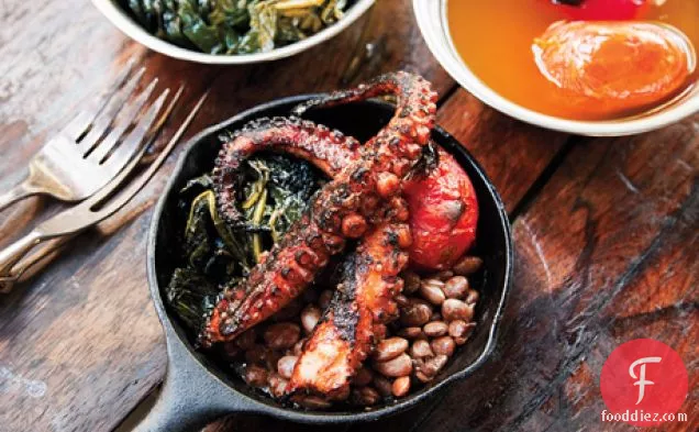 Grilled Octopus with Kale, Tomatoes, and Beans