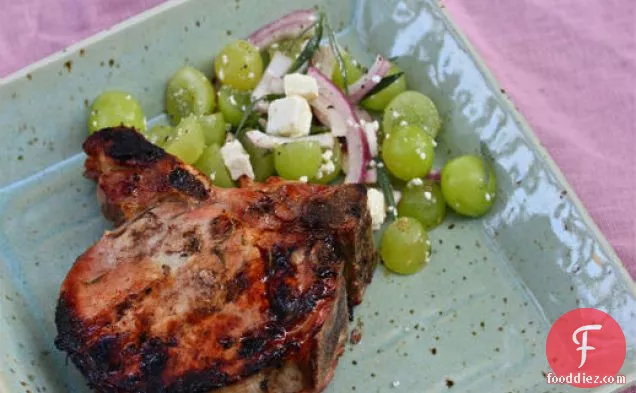 Brined, Grilled Pork Chops with Tarragon-Grape Salad