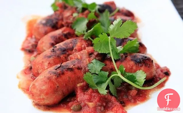 Grilled Mexican Chorizo with Spicy Tomato Caper Sauce