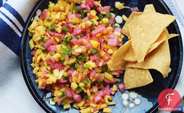 Peach Salsa with Pickled Red Onions and Serrano Chiles