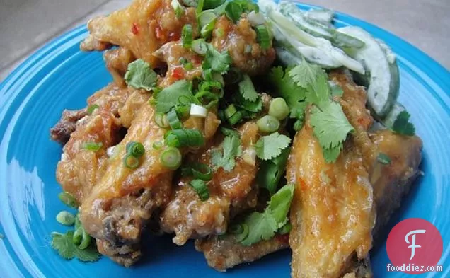 Chile Chicken Wings with Creamy Cucumbers