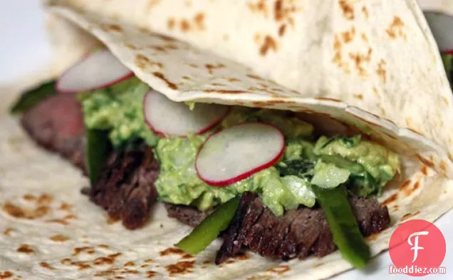 Grilled Skirt Steak with Guacamole and Rajas