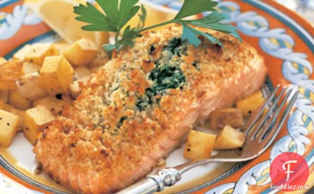 Baked Salmon Stuffed With Mascarpone Spinach