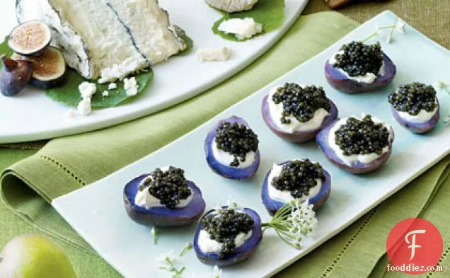 Sour Cream and Caviar Topped Purple Potatoes