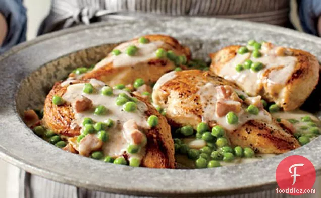 Chicken Breast with Pancetta Cream and Peas
