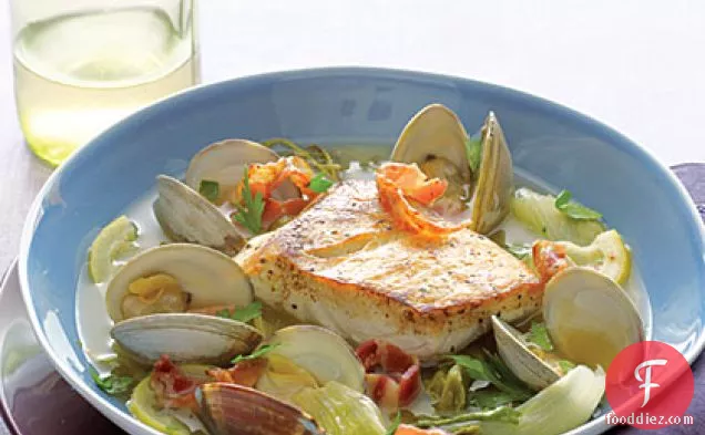 Halibut, Clams, and Pancetta with Escarole