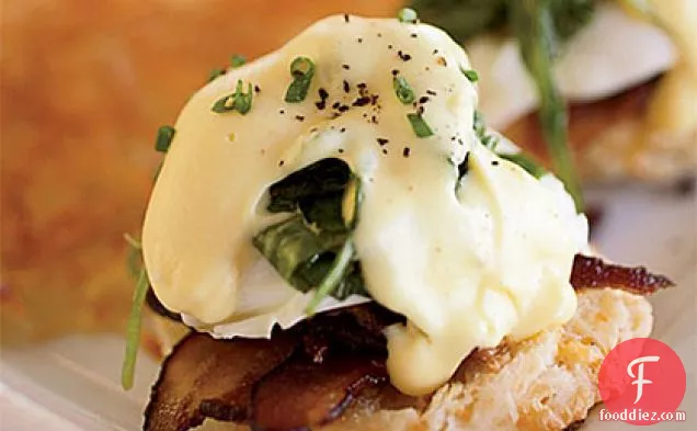Eggs Benedict with Bacon and Arugula