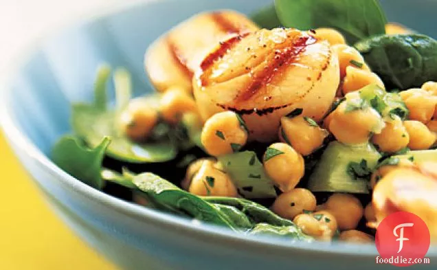 Grilled Scallops with Lemon-Chickpea Salad