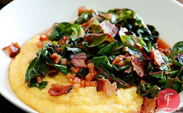 Spicy Rainbow Chard with Bacon and Polenta