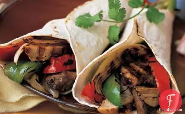 Beef-and-Chicken Fajitas with Peppers and Onions