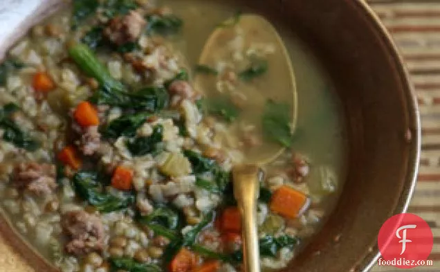 Brown Rice, Lentil, And Spinach Soup