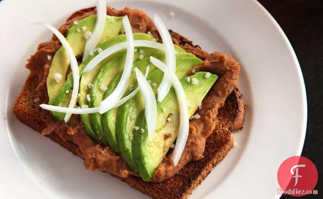 Toast With Refried Beans and Avocado (Vegan)