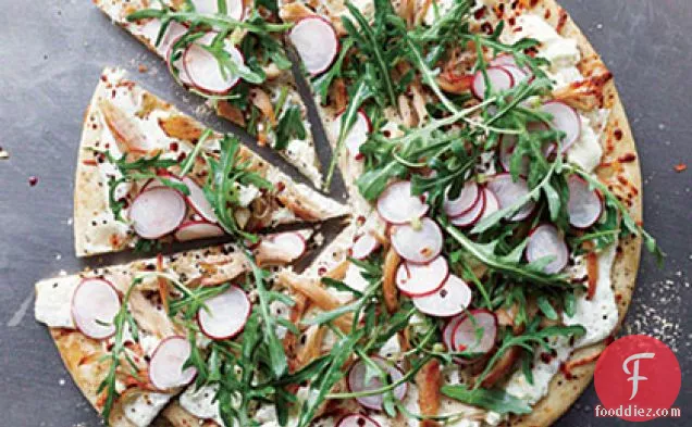 Chicken, Arugula, and Radish Pizza