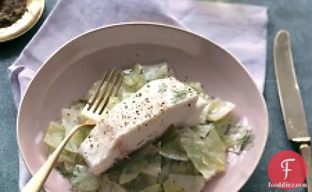 Steamed Green Cabbage With Halibut Fillet